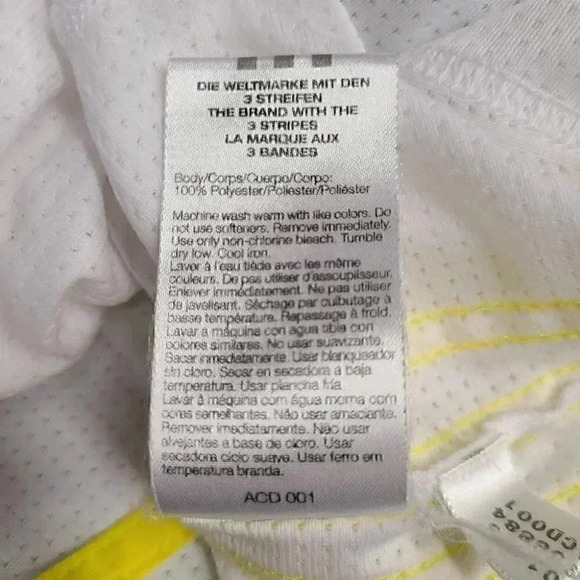 Adidas Climalite White Tee Top Yellow Three Stripe Logo Activewear Medium - Picture 12 of 14